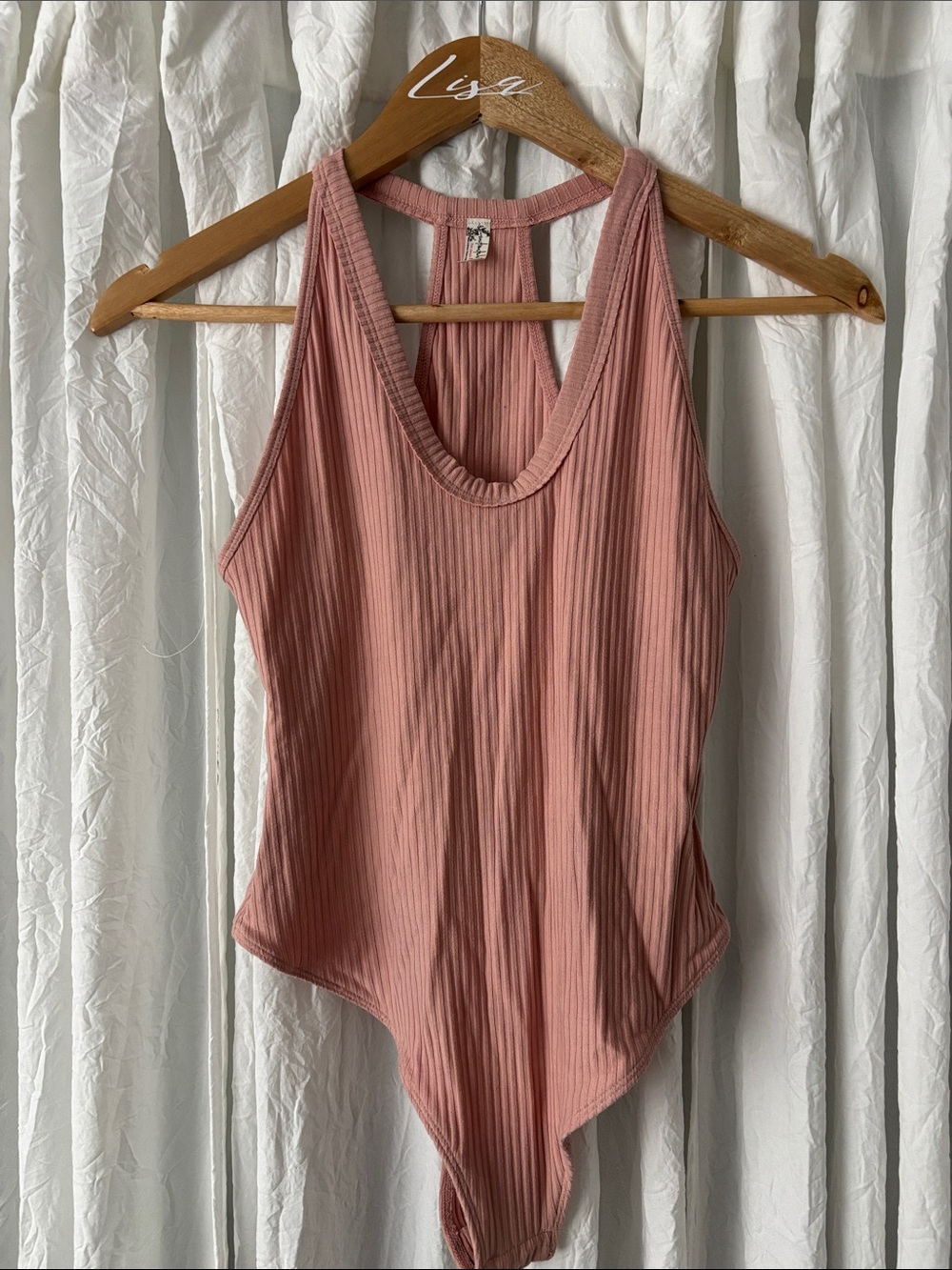 Free People Ribbed Scoop Bodysuit in Dusty Rose Pink